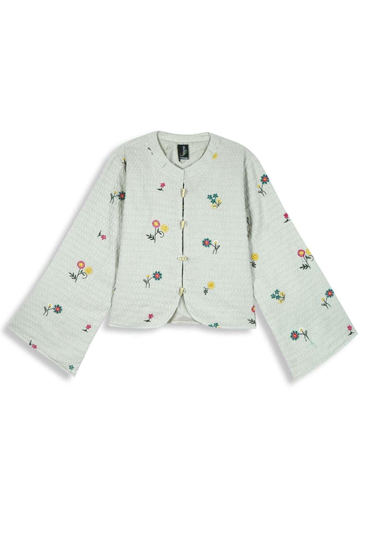 Light Grey Jacquard Embroidered Jacket for Girls | Winter Quilted Top