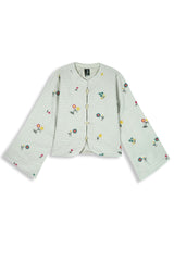 Light Grey Jacquard Embroidered Jacket for Girls | Winter Quilted Top