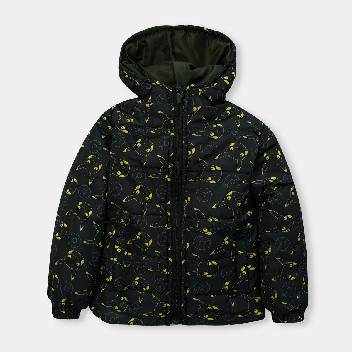 Kids Premium Quality All-Over Pikachu Printed Puffer Zipper Hoodie Jacket