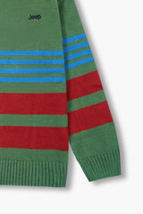 Jeep Striped Green Cotton Sweater – 100% Cotton | Winter Wear for Kids