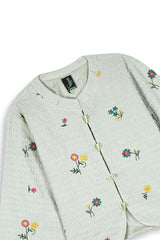 Light Grey Jacquard Embroidered Jacket for Girls | Winter Quilted Top