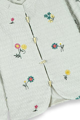 Light Grey Jacquard Embroidered Jacket for Girls | Winter Quilted Top