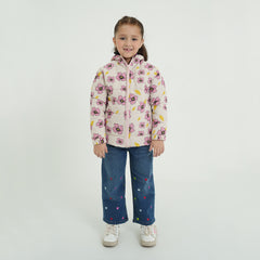 Girls Premium Quality All-Over Printed Puffer Zipper Hoodie Jacket