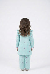 Girls Cotton Butterfly Embroidered Suit – 2 Piece Kurti & Trouser Set