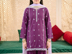 Elegant Girls Cotton Plum Embroidered Suit with Net Dupatta – Daily Wear Ethnic Outfit