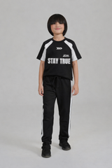 Boys' "STAY TRUE" Athletic Tracksuit – Black & White Co-ord Set