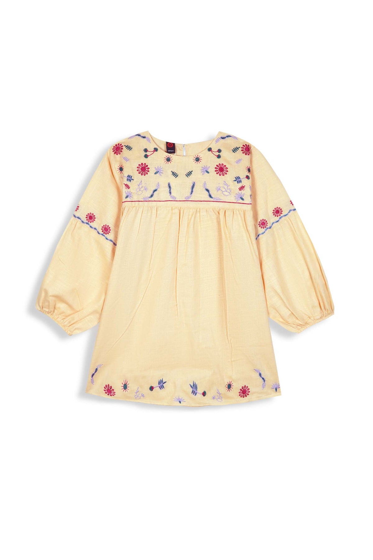 Peach Embroidered Khaddar Top for Girls | Winter Floral Tunic