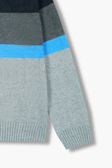 Jeep Striped Grey & Blue Cotton Sweater – 100% Cotton | Winter Wear for Kids