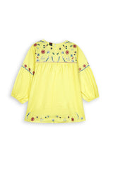 Yellow Embroidered Khaddar Top for Girls | Winter Floral Tunic