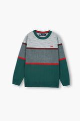 Jeep Green & Grey Striped Cotton Sweater – 100% Cotton | Winter Wear for Kids