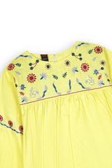 Yellow Embroidered Khaddar Top for Girls | Winter Floral Tunic