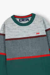 Jeep Green & Grey Striped Cotton Sweater – 100% Cotton | Winter Wear for Kids