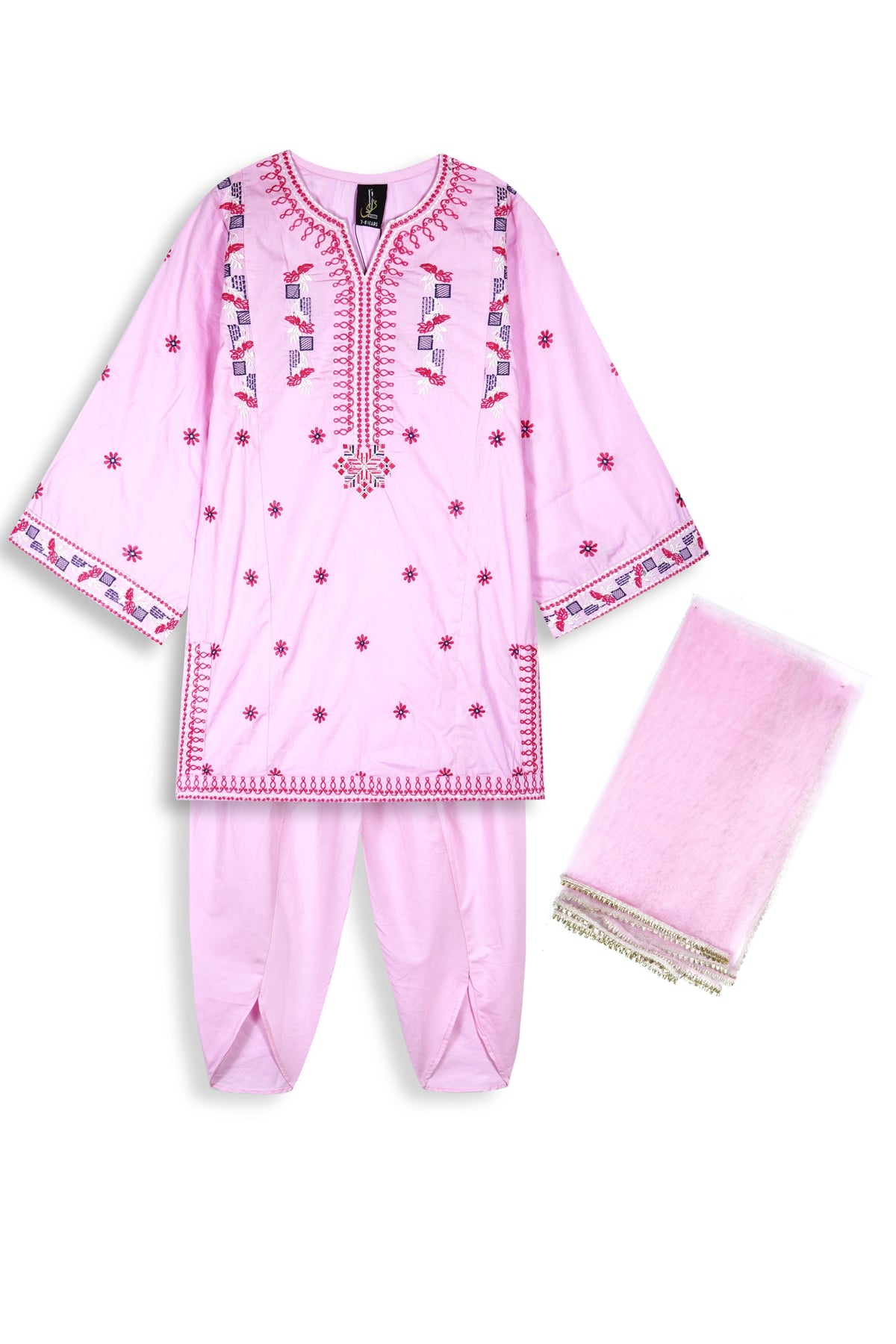 Girls Embroidered 3-Piece Suit with Tulip Trouser – Winter Cotton