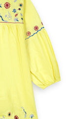 Yellow Embroidered Khaddar Top for Girls | Winter Floral Tunic