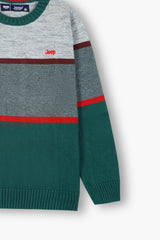 Jeep Green & Grey Striped Cotton Sweater – 100% Cotton | Winter Wear for Kids