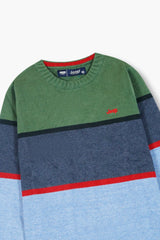 Jeep Blue & Green Striped Cotton Sweater – 100% Cotton | Winter Wear for Kids
