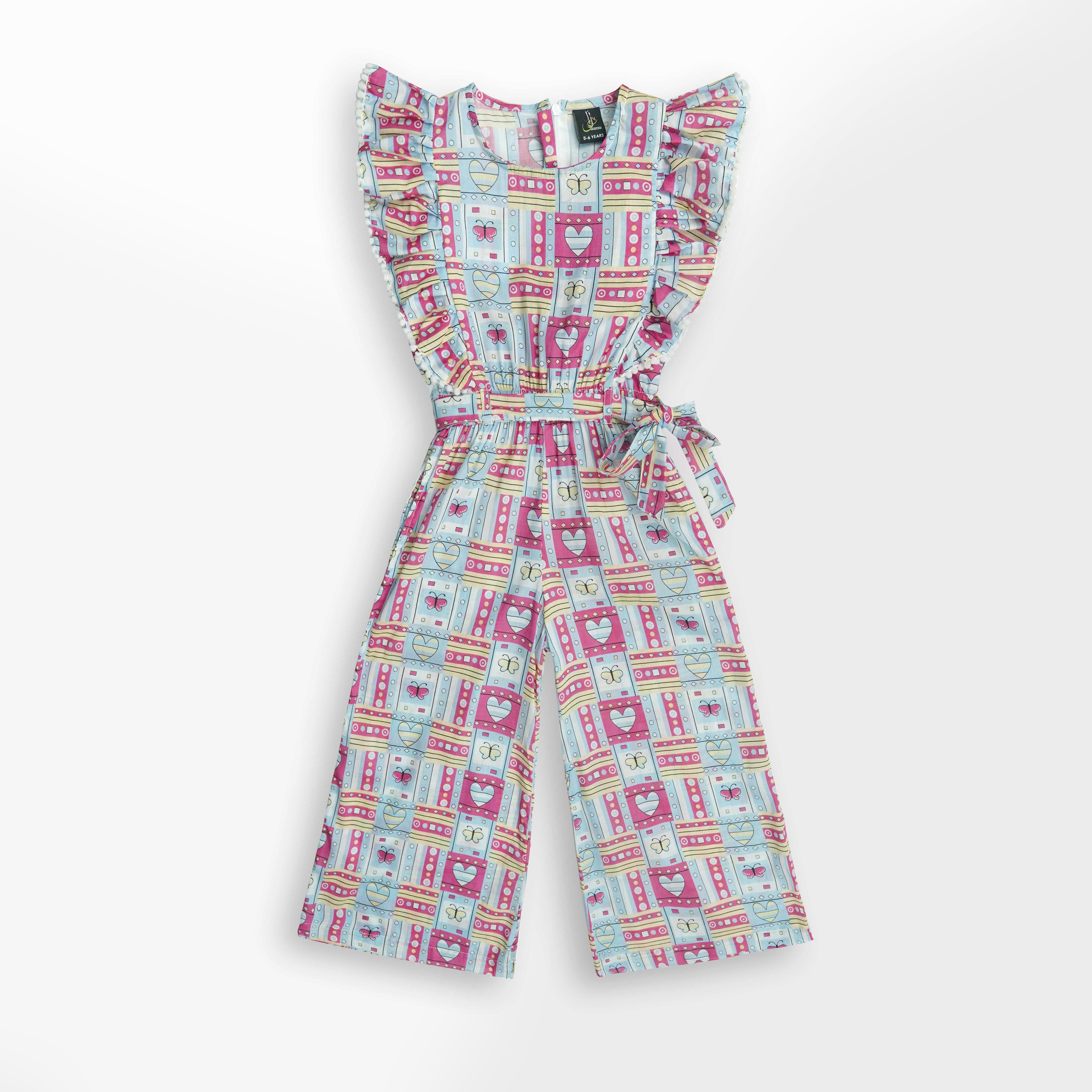 Fashion All Over Digital Printed Soft Cotton Frill Jumpsuit With Lace Details