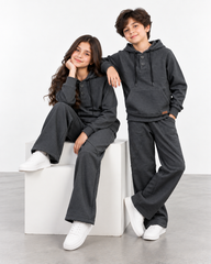 Kids Charcoal Jacquard Interlock Hoodie & Wide-Leg Trouser Set