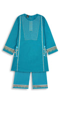 Teal Blue Embroidered Cotton Suit for Girls | 3-Piece Eastern Outfit