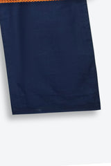 Chambaili 3-Piece Suit – Navy Blue with Orange Embroidery | 100% Cotton