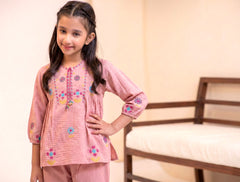 Pink Embroidered Kurta & Pant Set for Girls
