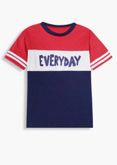 Kids "EVERYDAY" Printed Cotton Interlock T-Shirt & Pants Set – Red, White & Navy