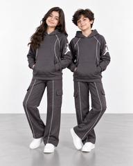 Kids Umber Brown Jacquard NBA Printed Hoodie Cargo Tracksuit – 2 Piece Set