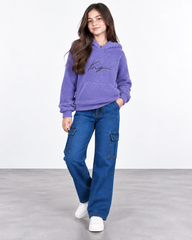 Girls Dark Blue Denim Cargo Pants with Drawstring Waist | Kids Denim