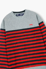 Jeep Grey &  Red Striped Cotton Sweater – 100% Cotton | Warm Winter Wear for Kids