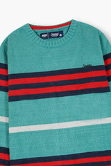 Jeep Aqua Blue Striped Cotton Sweater – 100% Cotton | Cozy Winter Wear for Kids