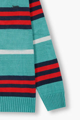 Jeep Aqua Blue Striped Cotton Sweater – 100% Cotton | Cozy Winter Wear for Kids