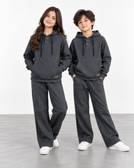 Kids Charcoal Jacquard Interlock Hoodie & Wide-Leg Trouser Set