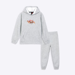 Kids Embroidered Gray Fleece Suit