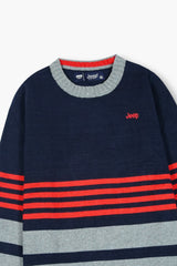 Jeep Navy Blue & Grey Striped Cotton Sweater – 100% Cotton | Cozy Winter Wear for Kids