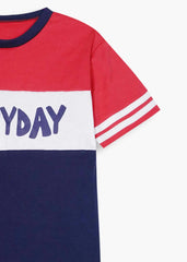 Kids "EVERYDAY" Printed Cotton Interlock T-Shirt & Pants Set – Red, White & Navy