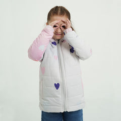 Girls Premium Quality Heart Printed Zipper Hoodie Jacket