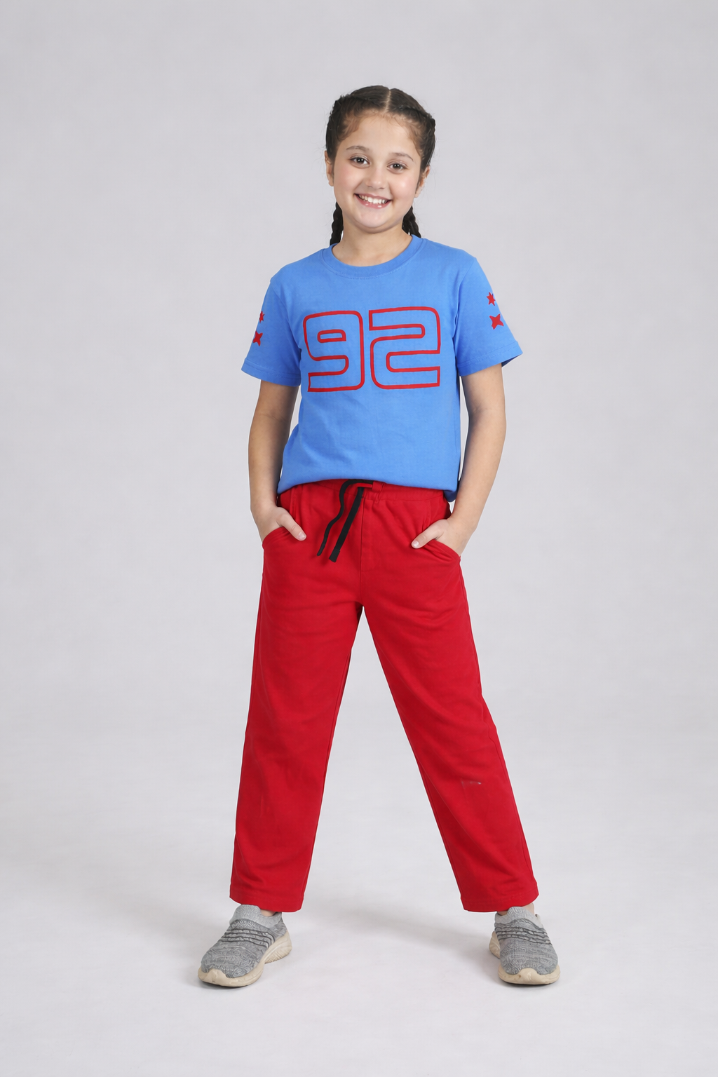 Kids' "Star 92" Athletic Co-ord Set – Light Blue & Red