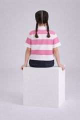 Girl's Pink & White Striped Boxy Fit Polo Shirt