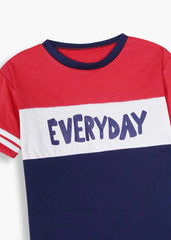 Kids "EVERYDAY" Printed Cotton Interlock T-Shirt & Pants Set – Red, White & Navy