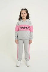 Butterfly Love Girls Winter Tracksuit | 100% Cotton Fleece | Pink Quilted Panels