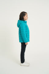 Kids Turquoise Puffer Jacket | Lightweight Hooded Winter Coat | Warm & Cozy Outerwear