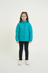 Kids Turquoise Puffer Jacket | Lightweight Hooded Winter Coat | Warm & Cozy Outerwear
