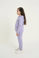 Kids Quilted Lilac Tracksuit | 2-Piece Hoodie & Jogger Set | Winter Cotton Outfit