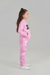 Kids Pink Tie & Dye Tracksuit – 100% Cotton Terry Hoodie & Joggers Set