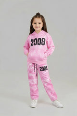 Kids Pink Tie & Dye Tracksuit – 100% Cotton Terry Hoodie & Joggers Set