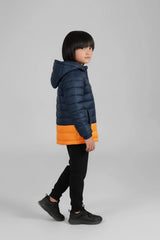 Navy & Orange Kids Puffer Jacket | Warm Winter Hooded Coat
