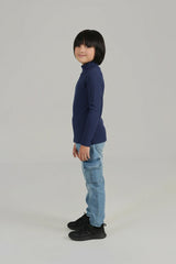Kids Ribbed High Neck Winter Top Navy – Soft, Warm & Stylish