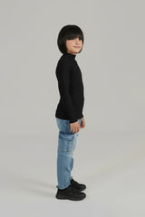 Kids Ribbed High Neck Winter Top Black – Soft, Warm & Stylish