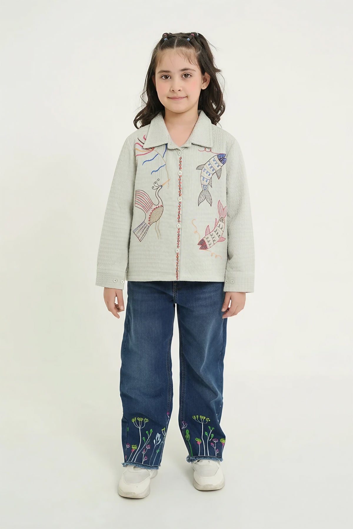 Embroidered Jacquard Shirt | Stylish Winter Wear (Grey)