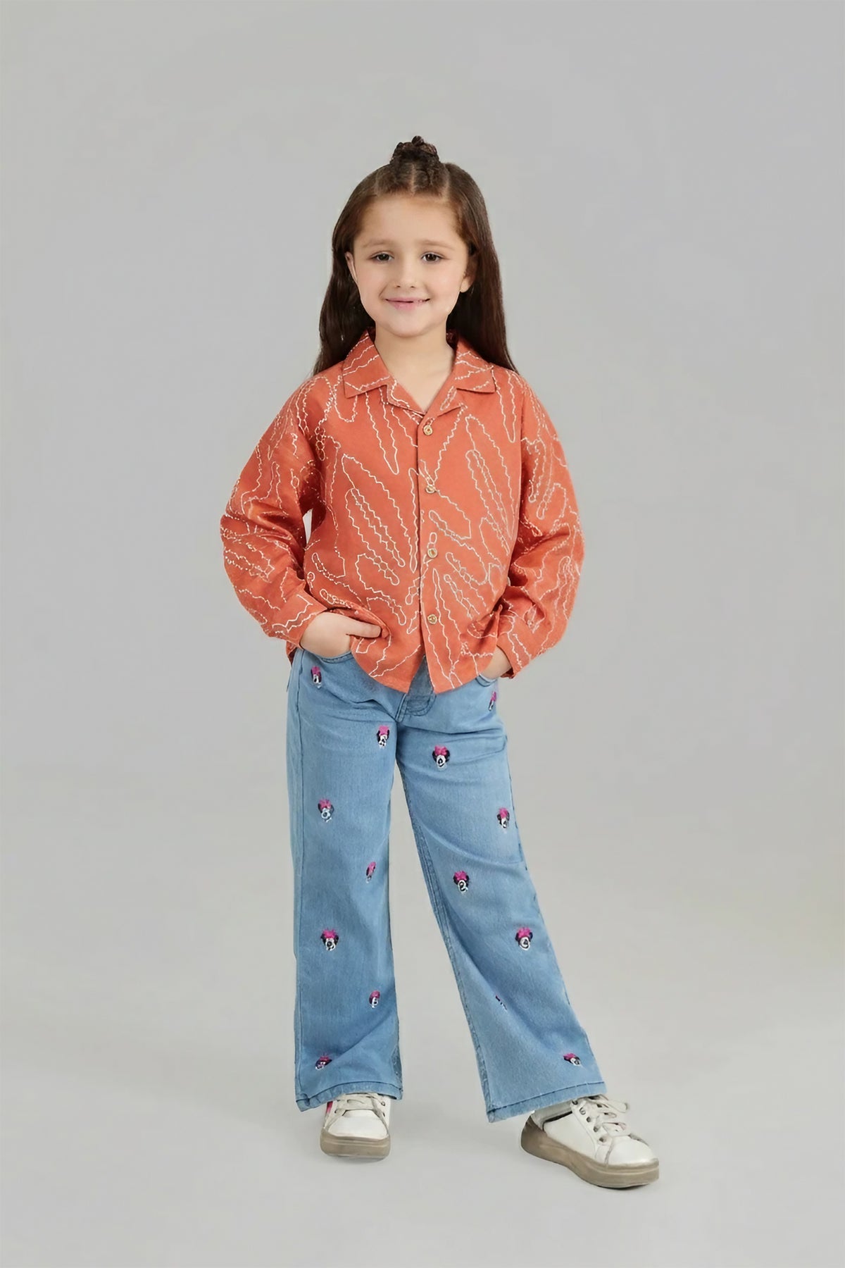 Jacquard Fabric Embroidered Shirt – Terracotta Orange | Onion Outfits